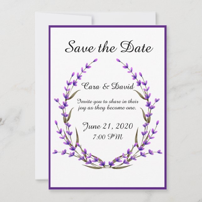 Country Elegant Chic Purple Floral Save the Date Invitation (Front)