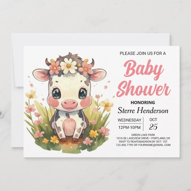 Country Elegant Girly Cow Baby Shower Invitation (Front)