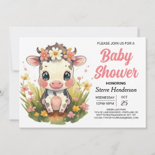 Country Elegant Girly Cow Baby Shower Invitation