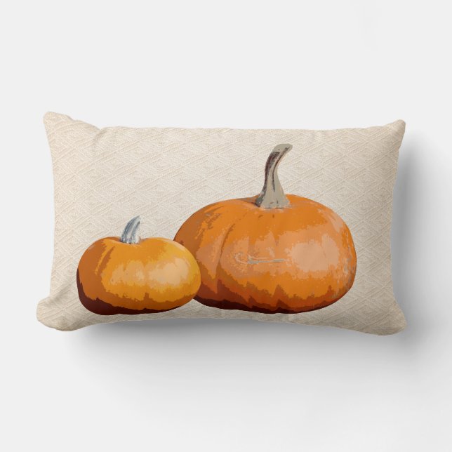 Country Elegant Harvest Pumpkins Faux Textured Lumbar Pillow (Front)
