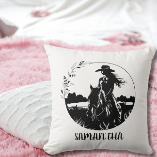 Country Elegant Horse Cowgirl Western Equestrian Throw Pillow