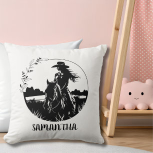 Country Elegant Horse Cowgirl Western Equestrian Throw Pillow