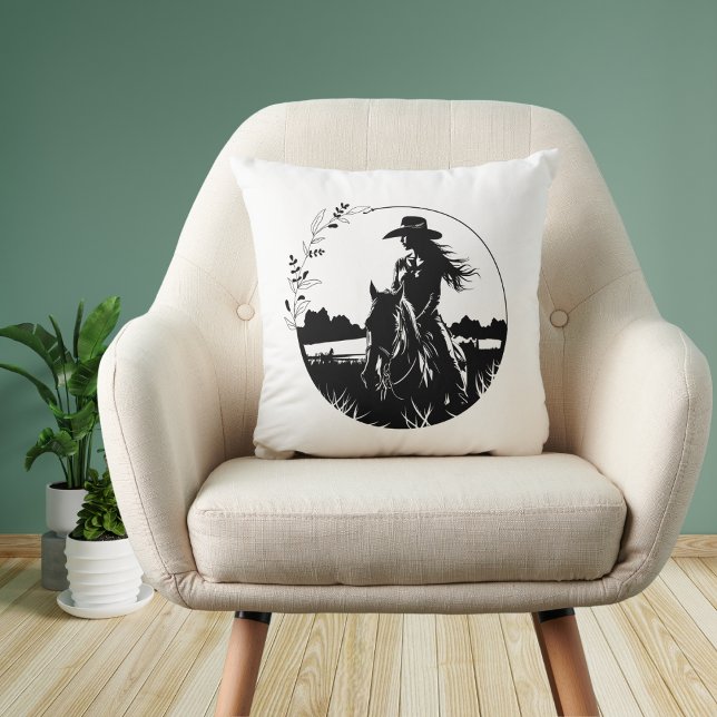 Country Elegant Horse Cowgirl Western Equestrian Throw Pillow (Creator Uploaded)