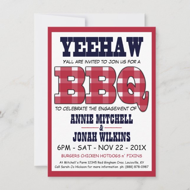 Country Engagement Party Picnic BBQ Invitation (Front)