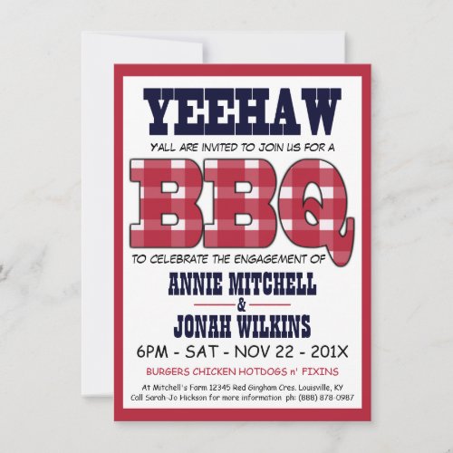 Country Engagement Party Picnic BBQ Invitation