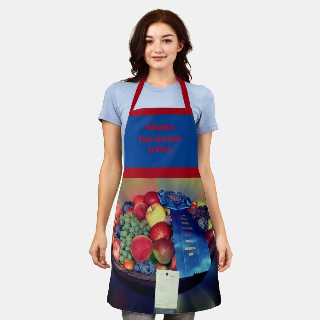 Country Fair Blue Ribbon Fruit Personalized Apron (Worn)