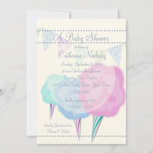 Country Fair Cotton Candy Baby Shower Custom Invite