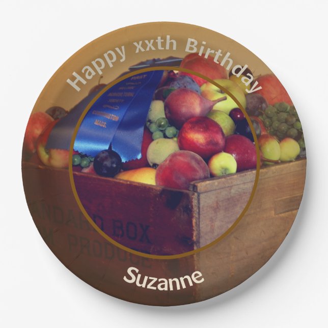 Country Fair Fruit Personalized Birthday Party Paper Plates (Front)