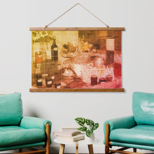 Country Fair Produce Partial Color Vintage   Hanging Tapestry