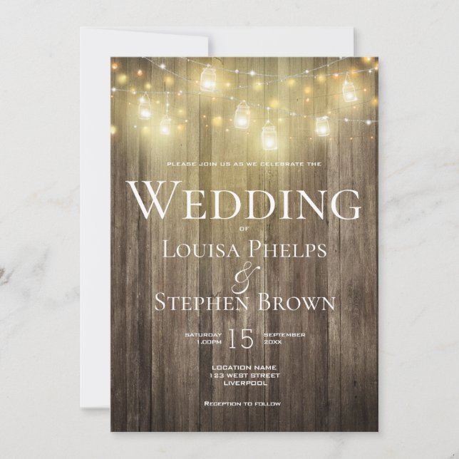 Country Fairy Lights Rustic Fall Wedding Invitation (Front)