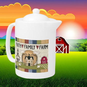 Country Faith Family Farm Word Art  Teapot by DoodlesGifts at Zazzle