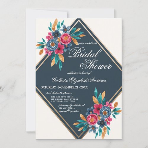 Country Fall Gold Watercolor Flowers Bridal Shower Invitation
