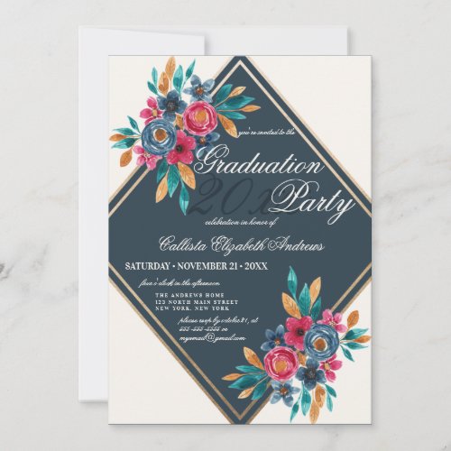 Country Fall Gold Watercolor Flowers Graduation