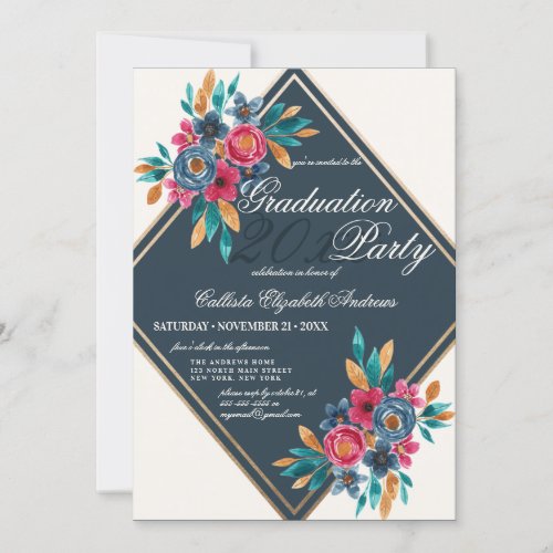 Country Fall Gold Watercolor Flowers Graduation Invitation