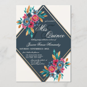 Country Fall Gold Watercolor Flowers Quinceañera Invitation