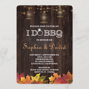 Country Fall Leaves Old Lanterns Wood I DO BBQ Invitation