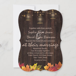 Country Fall Leaves Old Lanterns Wood Wedding Invitation