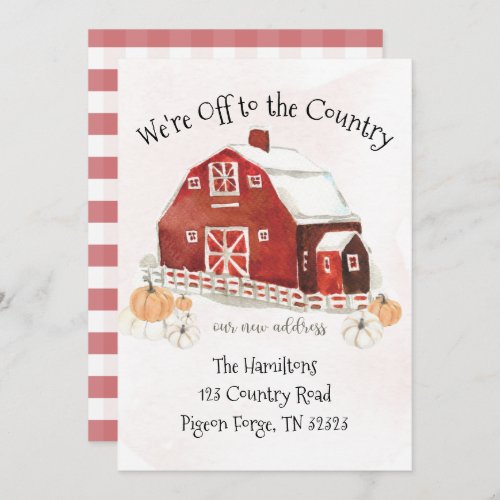 Country Fall Red Barn Moving Announcement