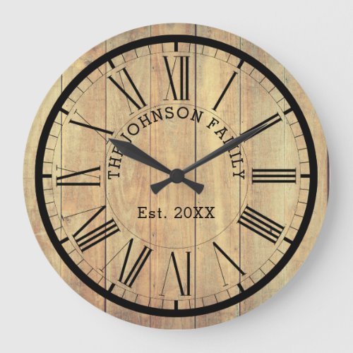 Country Famly Name  Est  Rustic Light Wood Large Clock