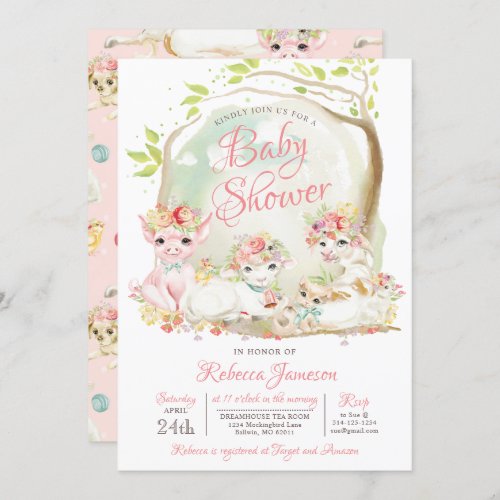 Country Farm Animals Baby Shower Invitation