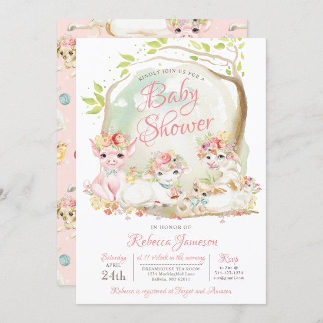 Country Farm Animals Baby Shower Invitation (Front/Back)