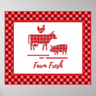 Country Farm Animals Bandana Print Canvas