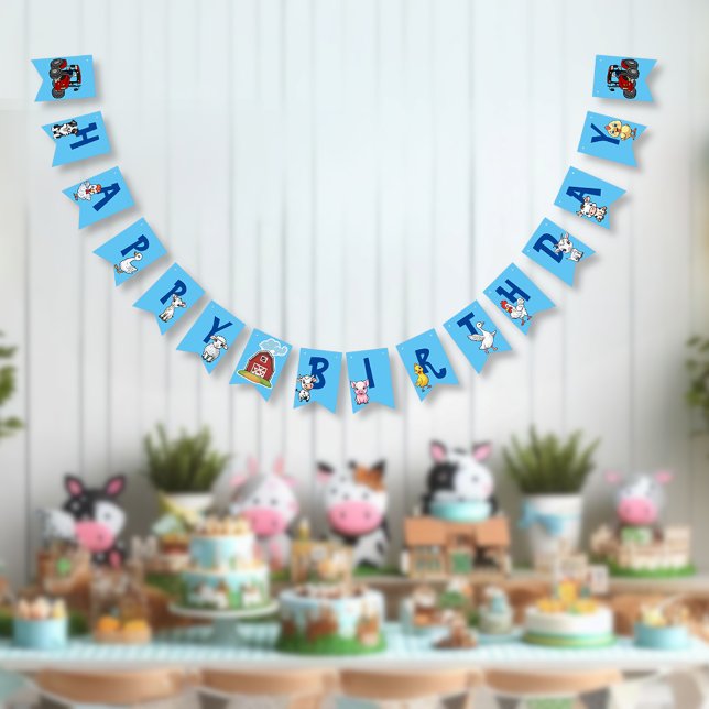 Country Farm Animals Blue Background Birthday Bunting Flags (Creator Uploaded)