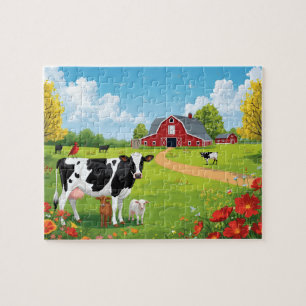 Country Farm Animals with Barn Landscape Jigsaw Puzzle