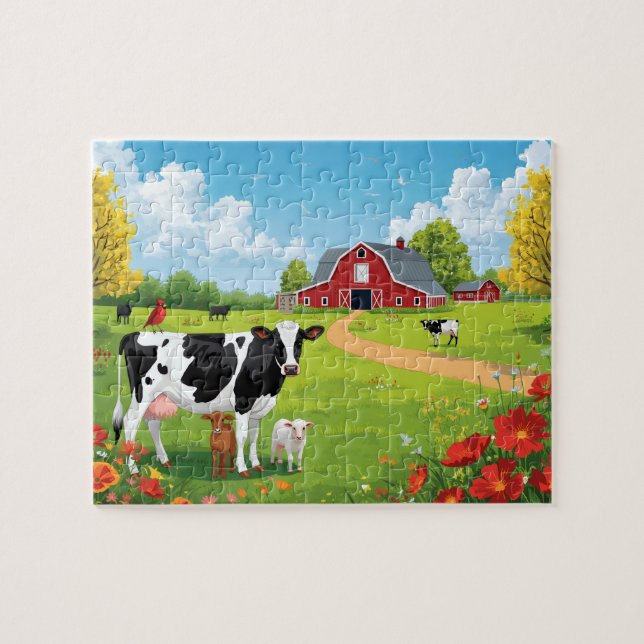 Country Farm Animals with Barn Landscape Jigsaw Puzzle (Horizontal)