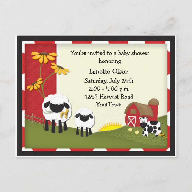 Country Farm Baby Shower Postcard Invitation (Front)