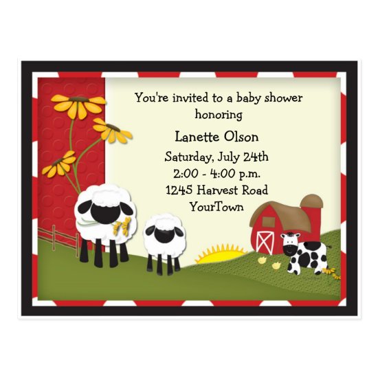 Country Farm Baby Shower Postcard Invitation