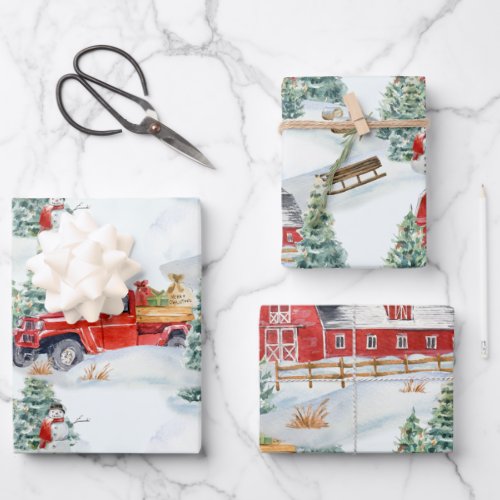 Country Farm Barn Truck Snowman Wrapping Paper Sheets