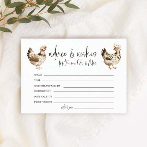 Country Farm Chicken Wedding Advice &amp; Wishes Card