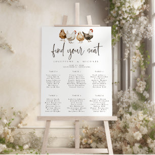Country Farm Chicken Wedding Seating Chart Foam Board