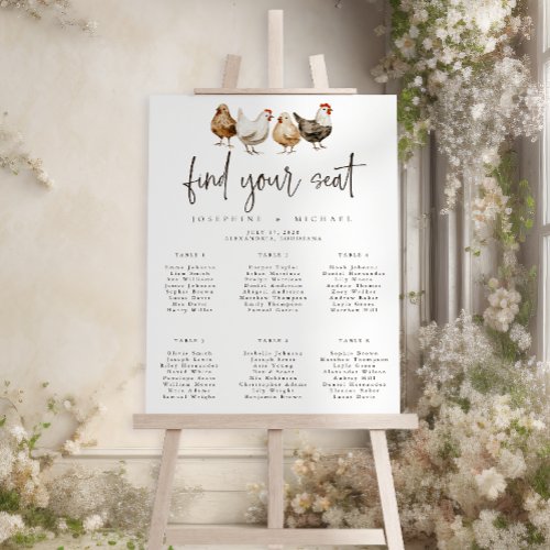 Country Farm Chicken Wedding Seating Chart Foam Board