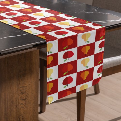 Country Farm Kitchen Apples and Pears Gingham Short Table Runner
