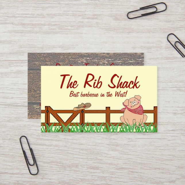 Country Farm Pig Barbecue Business Card (Front/Back In Situ)