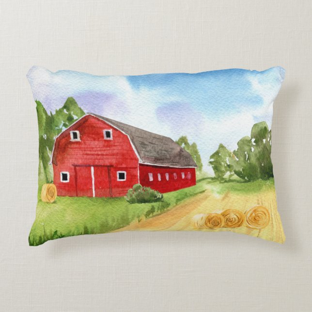 Country farm red barn Accent Pillow (Front)