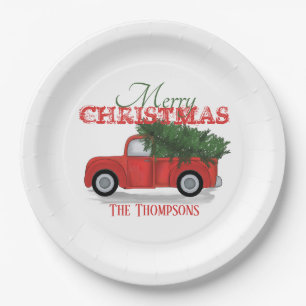 Country Farm Red Truck Custom Holiday Christmas Paper Plates
