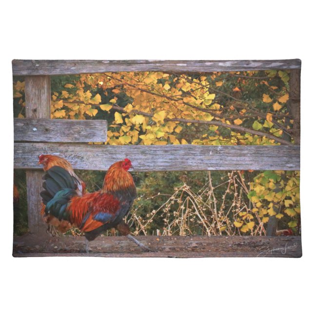 Country Farm Rooster Chicken Colorful Cloth Placemat (Front)
