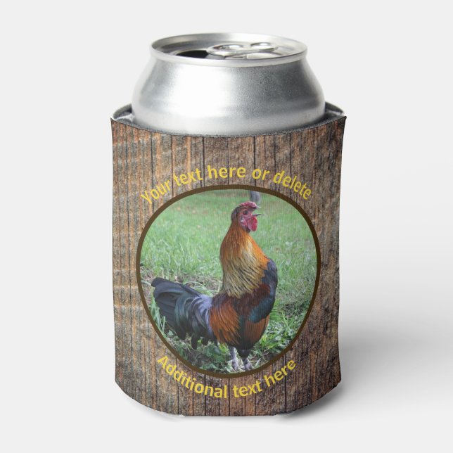 Country Farm Rooster Crowing Personalized Can Cooler (Can Front)