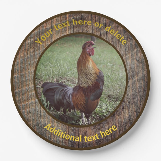Country Farm Rooster Crowing Personalized Party  Paper Plates (Front)