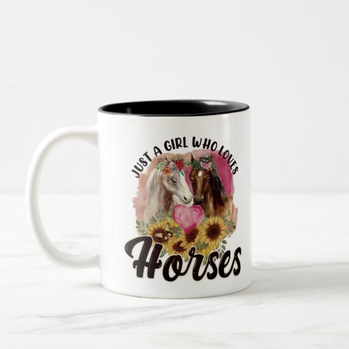 Country Farm Sunflowers Girl Who Loves Horses Two_Tone Coffee Mug
