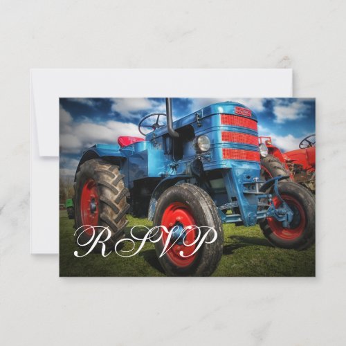 Country Farm Tractor Blue Wedding RSVP Cards