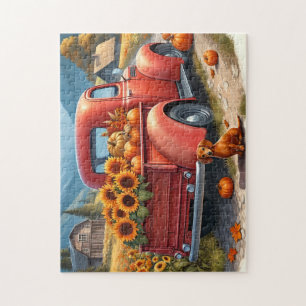 Country Farm Truck Sunflowers and Pumpkins Puzzle