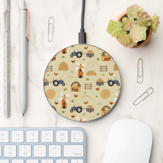 Country Farm with Barn Tractor Hay Chickens Wireless Charger