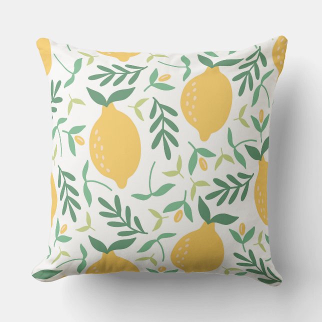 Country Farm Yellow & Green Lemon Pattern Throw Pillow (Front)