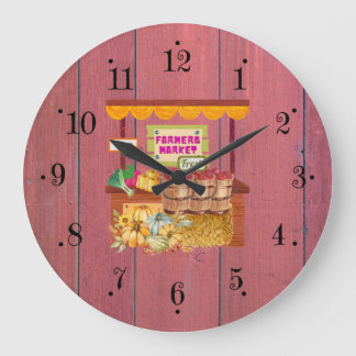 Country Farmers Market Red Barn Wood Wall Clock