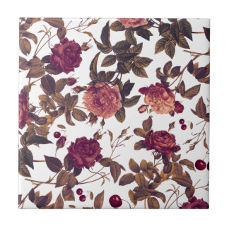 Country Farmhouse Burgundy Rose Cherry Ceramic Tile