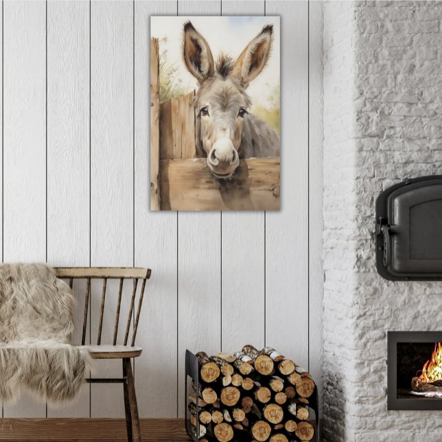 Country Farmhouse Donkey Peeking Over Wooden Fence Faux Canvas Print (Donkey Peeking Over Farm Fence Faux Wrapped Canvas
Rustic Farmhouse Country Decor)